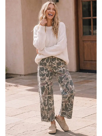 Camo Wide Leg Utility Denim Pants