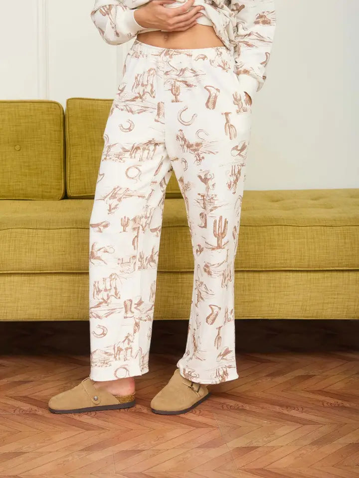 Western Print Elastic Waist Joggers