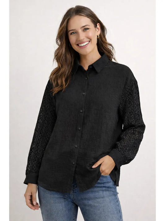 Gauze Button Crochet Sleeve Top