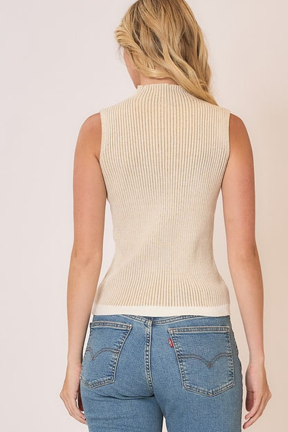 Ribbed Knit Mock Neck Sleeveless Top