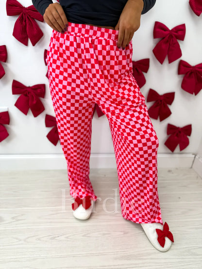 Pink & Red Checkered Stretchy Cozy Pants