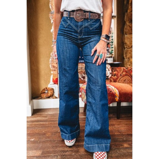 Vintage Stitch High Waist Cuff Jeans