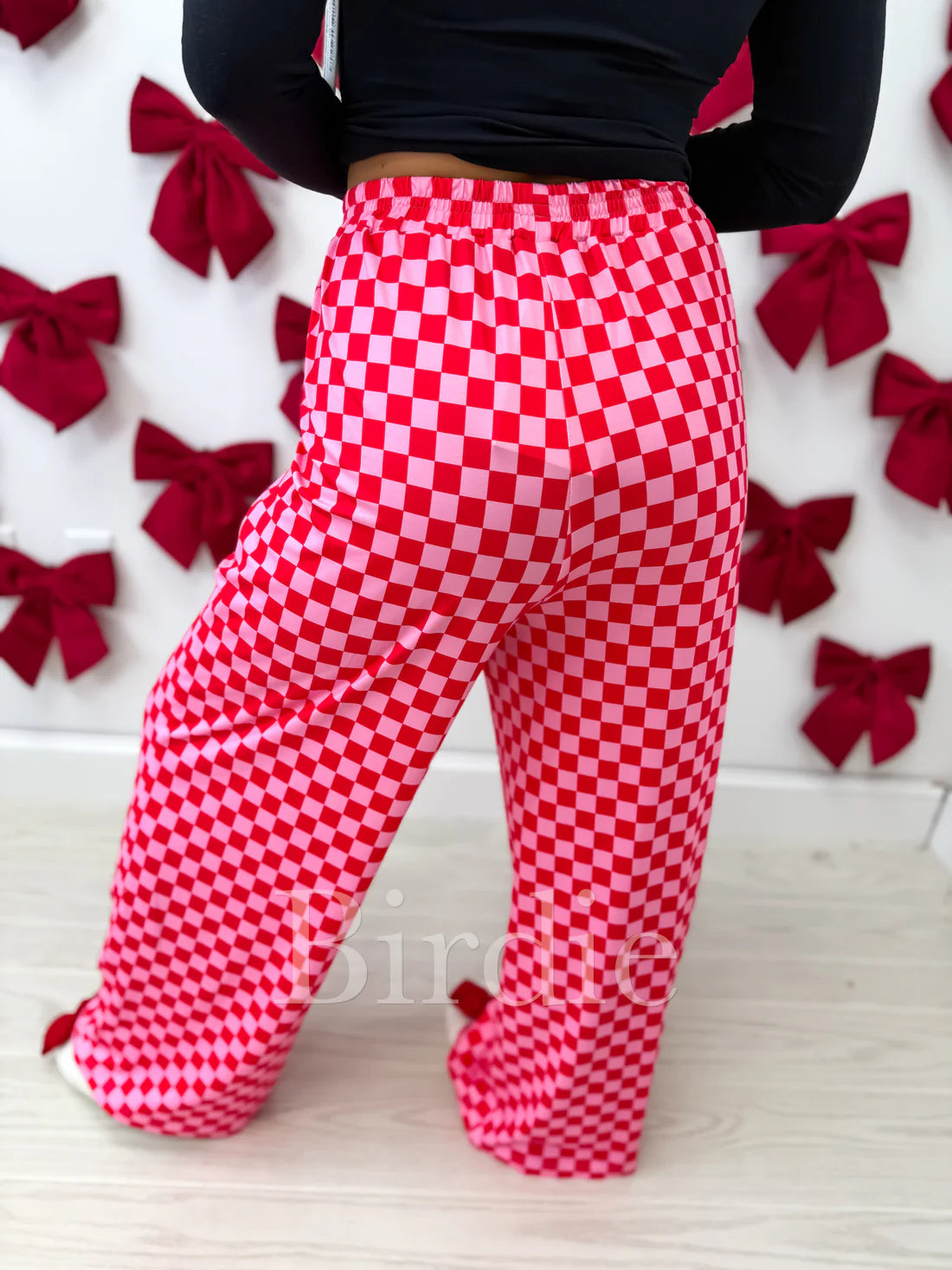 Pink & Red Checkered Stretchy Cozy Pants