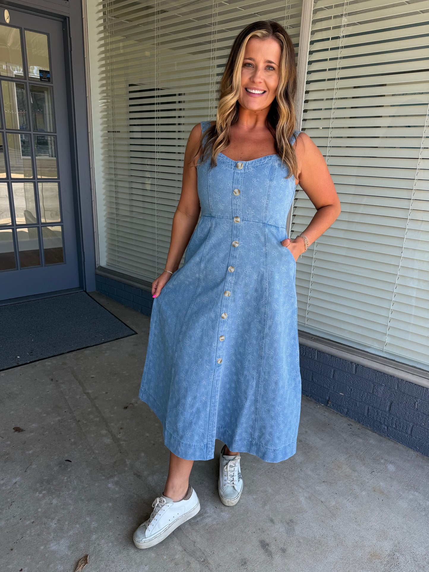 Floral Denim Midi Dress