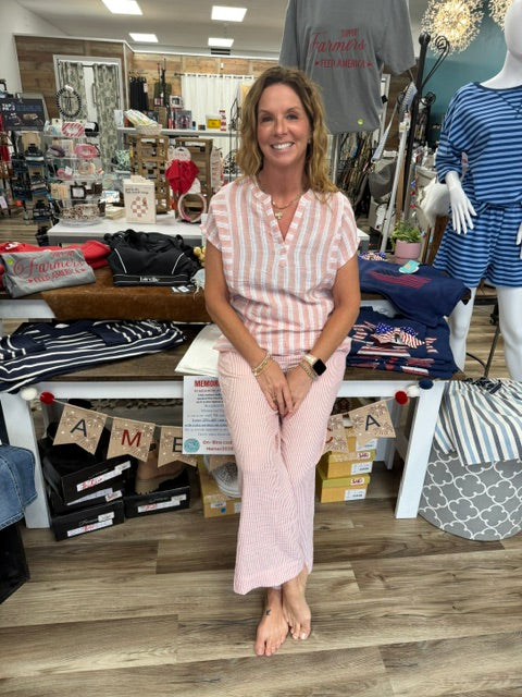 Striped Cap Sleeve Blouse