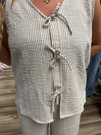 Striped V-Neck Bow Tie Front Vest
