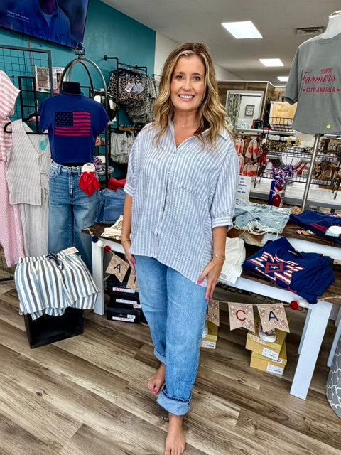 Stripe Puff Sleeve Top
