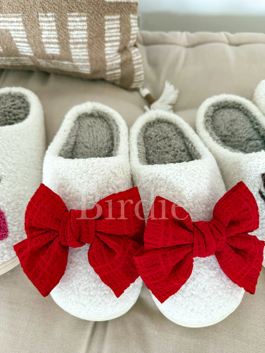Red Bow Ivory Slippers