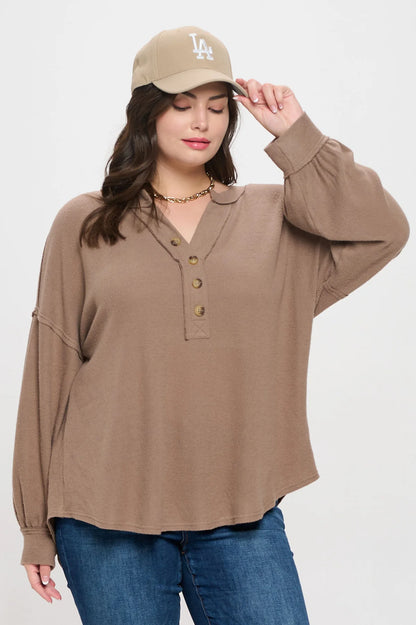 V Neck Half Button Top