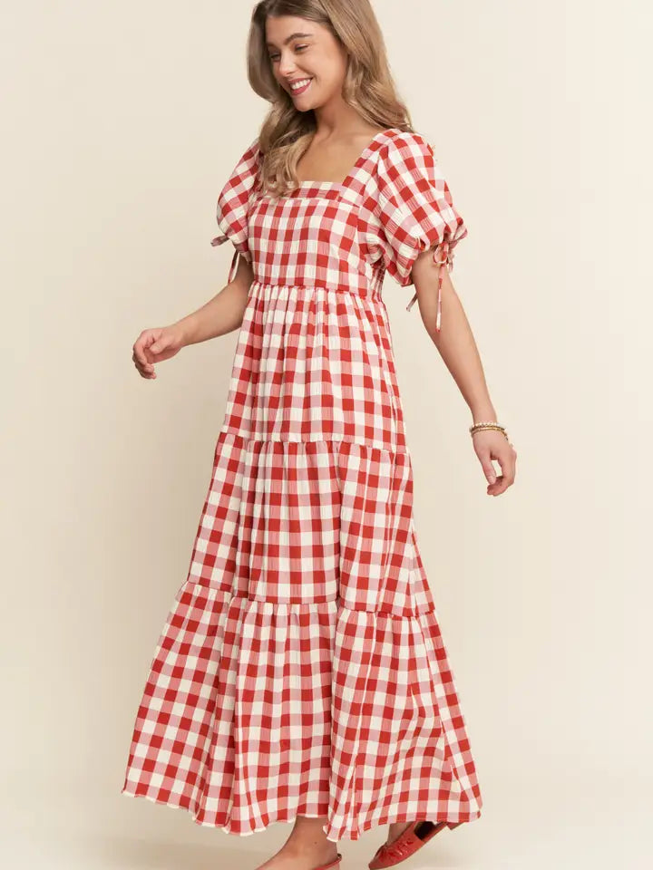 The Meadow Gingham Tiered Maxi Dress