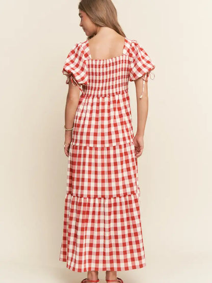 The Meadow Gingham Tiered Maxi Dress