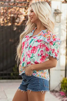 Floral Short Sleeve Blouse