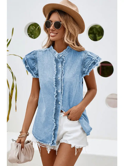 Ruffle Denim Blouse