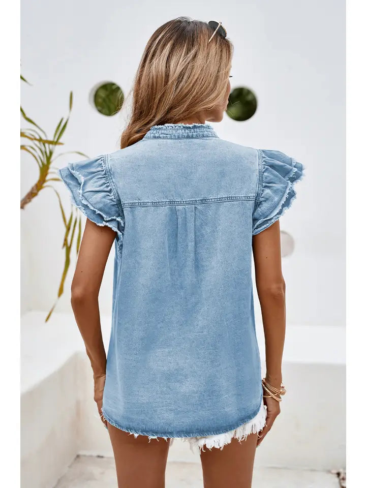 Ruffle Denim Blouse