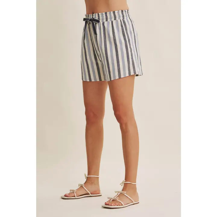 Nautical Stripe Elastic Waistband Pull-On Cotton Shorts
