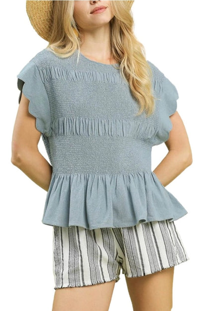 Linen Peplum Smocked Top
