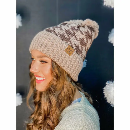 Houndstooth Pom Beanie