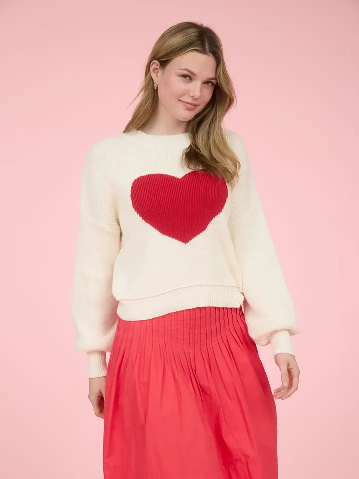 Heart Jacquard Crew Neck Knit Pullover Sweater