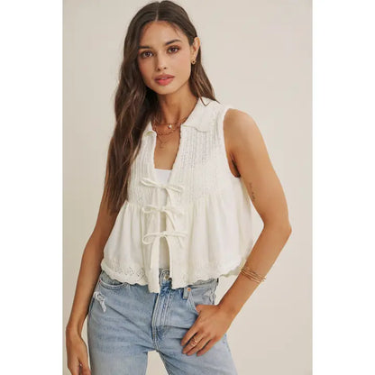 Persian Summer Delicate Pointelle Knit Vest with Scallop Hem