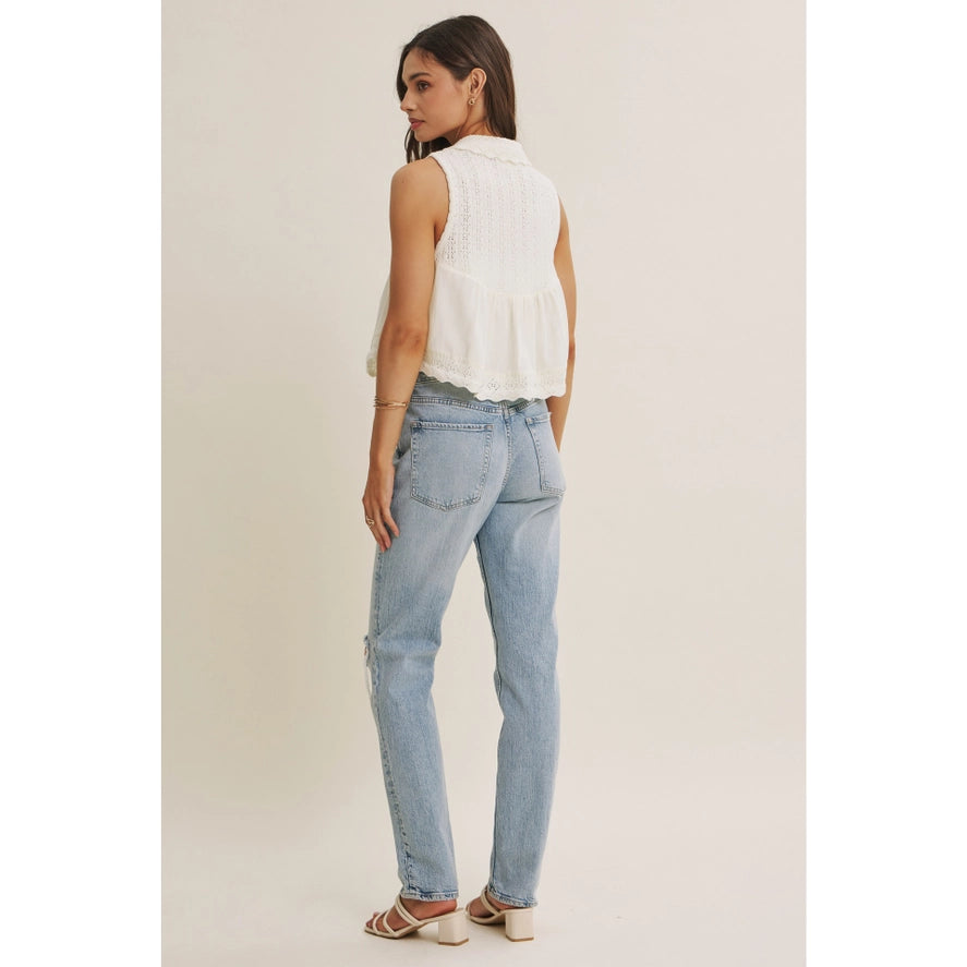 Persian Summer Delicate Pointelle Knit Vest with Scallop Hem