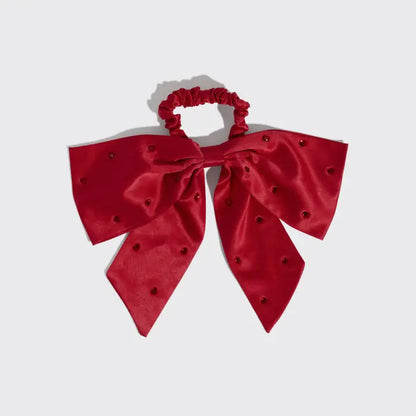 Satin & Rhinestone Bow Scrunchie