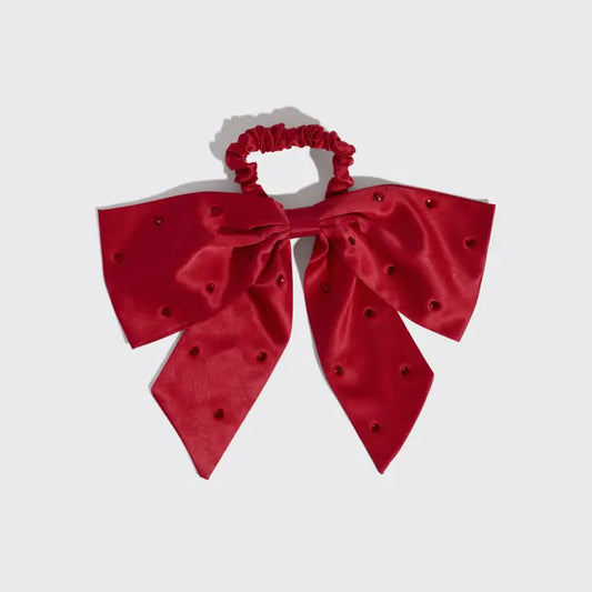 Satin & Rhinestone Bow Scrunchie