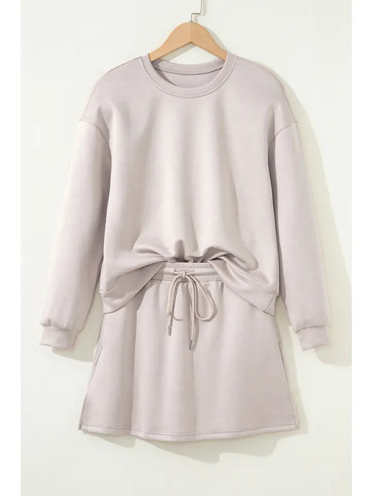 Drop Shoulder Pullover and Drawstring Mini Skirt