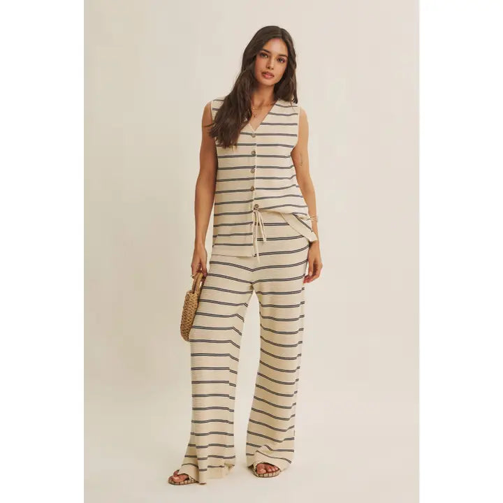 Navy Striped Linen Set