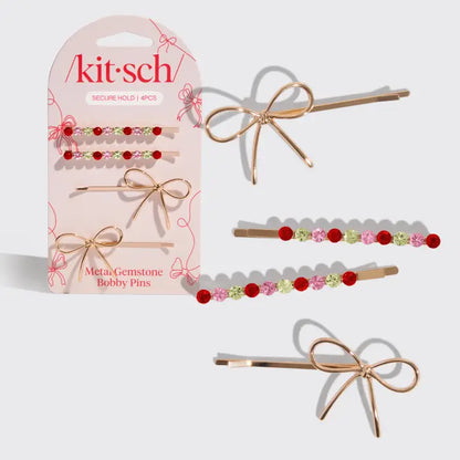 Gemstone and Bow Bobby Pins
