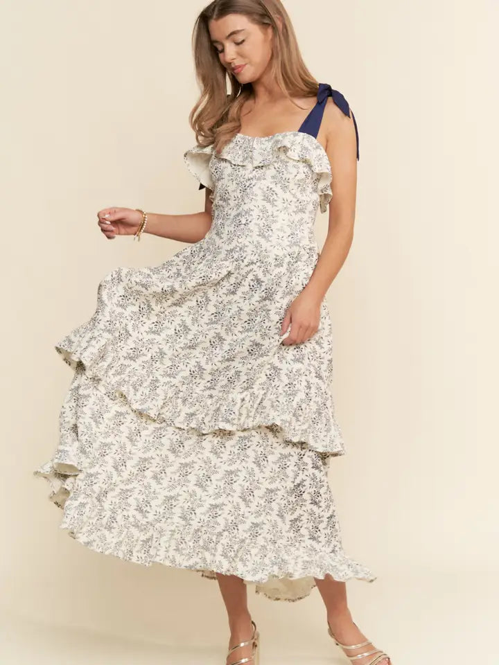 Ruffle Detailed Ribbon Strap Maxi Dress