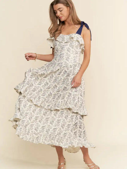 Ruffle Detailed Ribbon Strap Maxi Dress