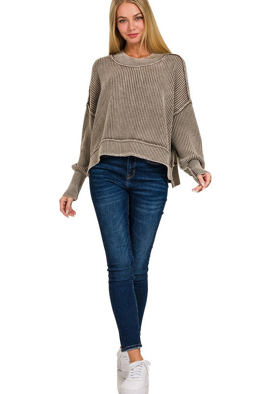 Washed Side Slit Cropped Sweater