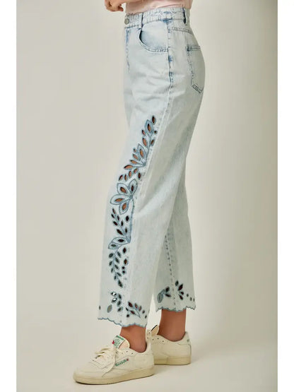 Embroidered Straight Leg Mom Jeans