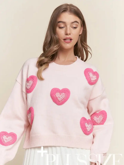 Hearts Pearl Embroidered Sweater Top