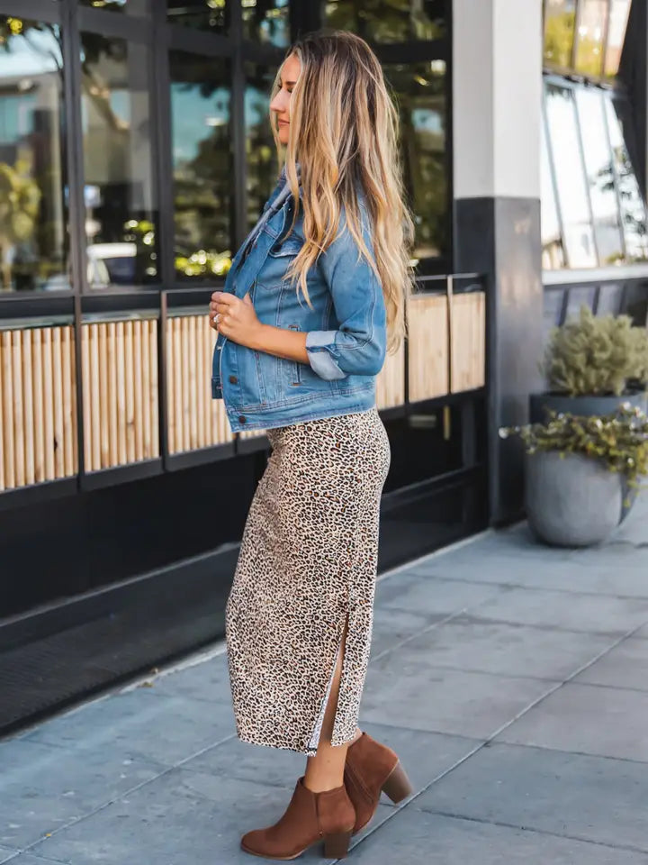 Side Slit cheetah brown skirt