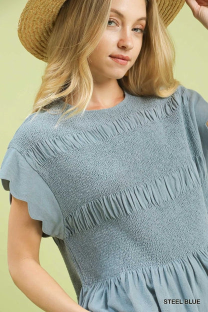 Linen Peplum Smocked Top