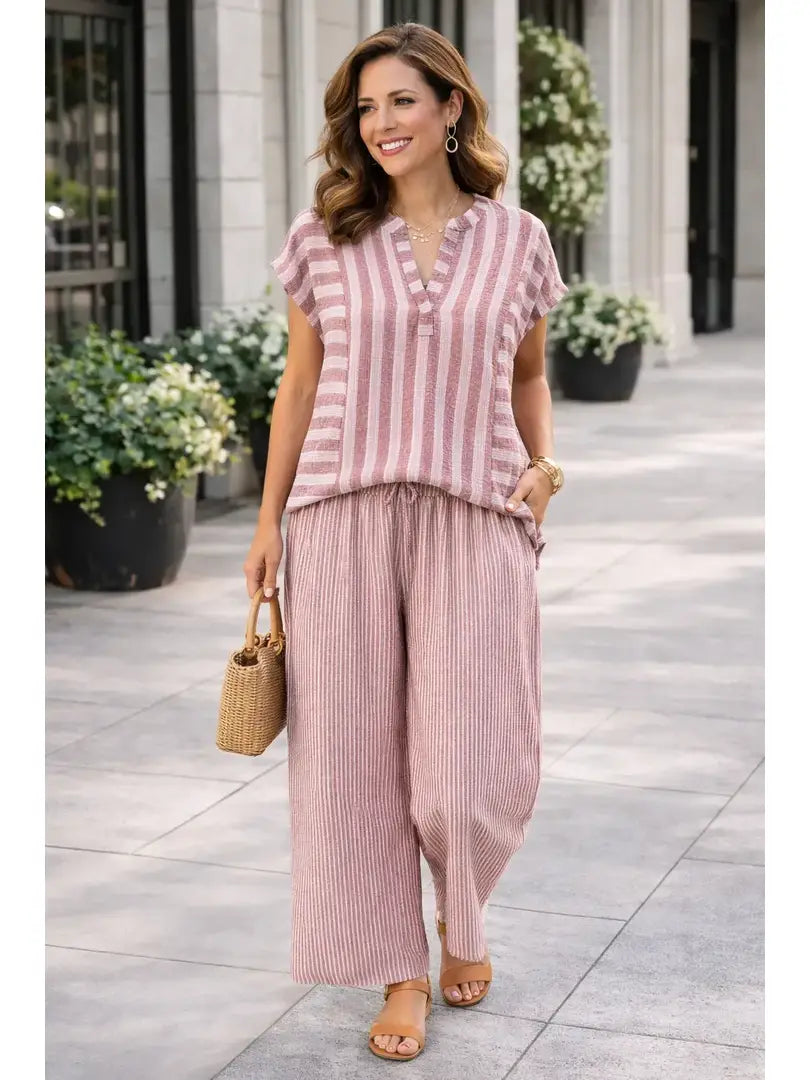 Striped Cap Sleeve Blouse