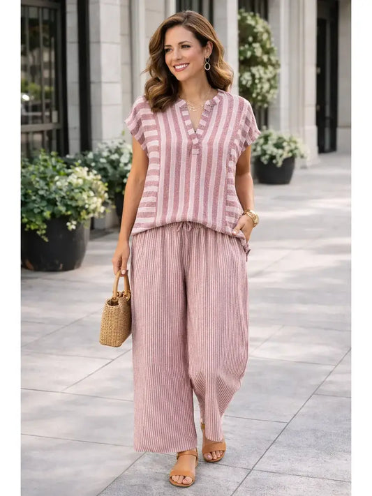 Striped Cap Sleeve Blouse
