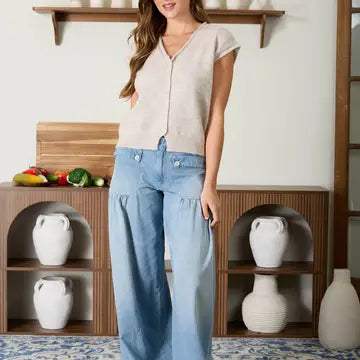 Soft Raw Edge V Neck Sweater - Sleeveless in Cream