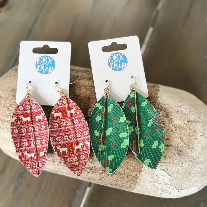 Red Christmas Print Dangle Earrings