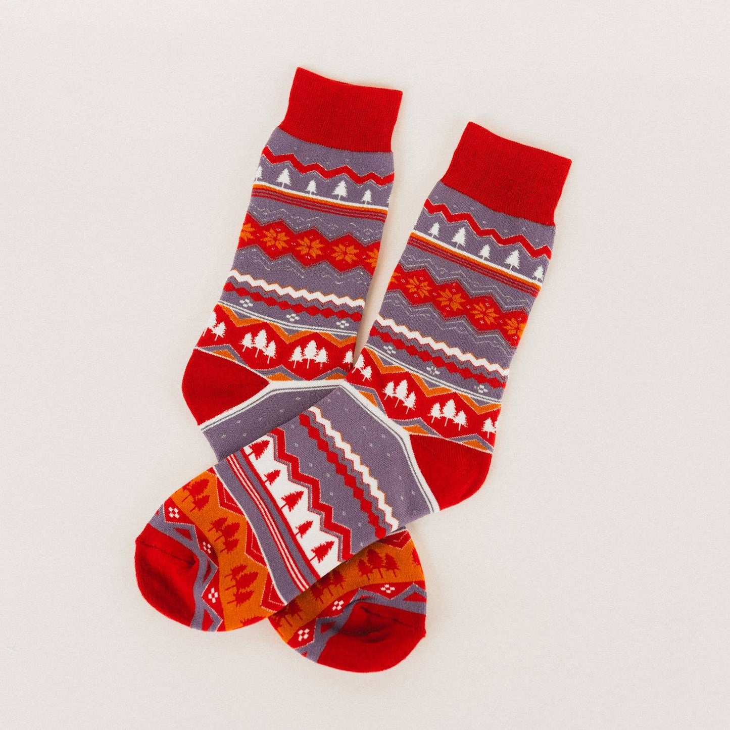 Tree Snowflake Socks - Red/Purple