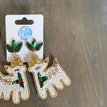 Christmas Reindeer Beaded Earrings