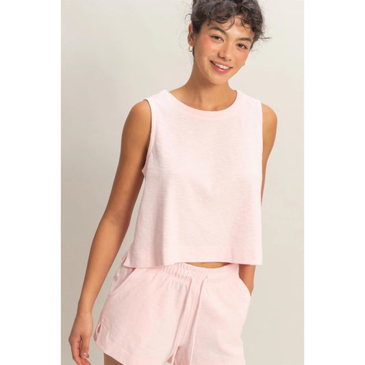 Sleeveless Boxy Fit Crew Neck Top