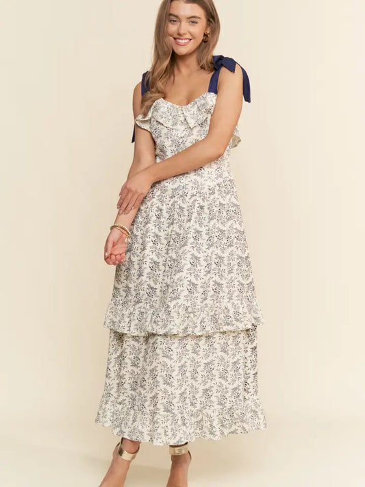 Ruffle Detailed Ribbon Strap Maxi Dress