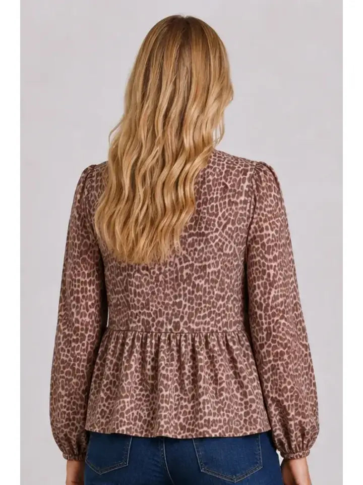 Twill Animal Bow Tie Front Blouse