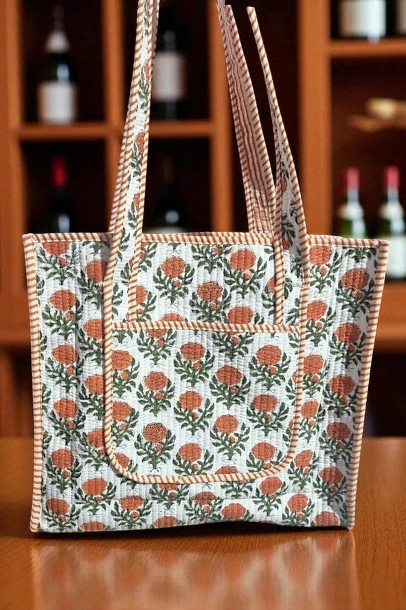 Monroe Orange Floral Tote Bag