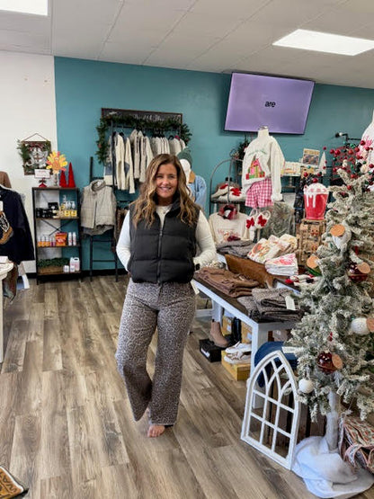 Leopard Frayed Wide Leg Jeans