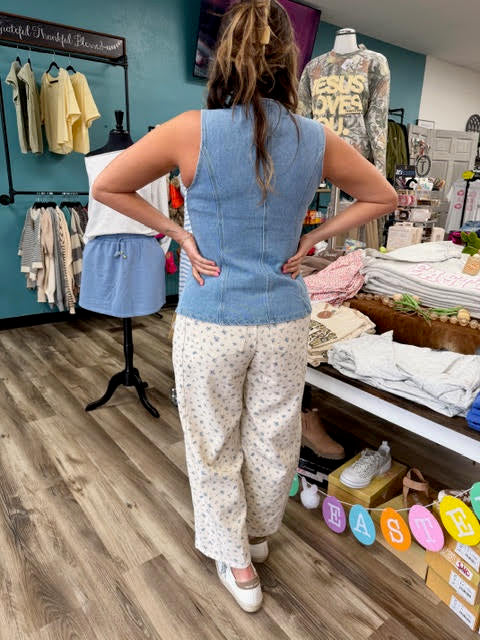 Button-Front Sleeveless Denim Vest