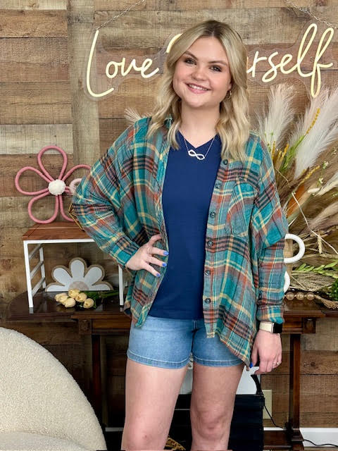 Teal Flannel Top