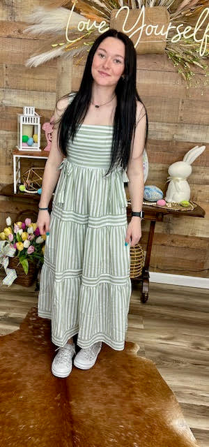 STRIPE TIE SLEEVELESS MIDI DRESS